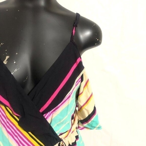 RUSH Jumpsuit Cold Shoulder Romper Multi-color Stripe Colors size Small - Picture 3 of 10